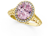 Yellow gold Fancy Pink Oval  Halo Diamond Engagement Ring with Intricate Filigree Band and Four-Prong Setting_38