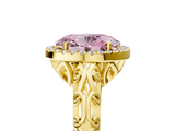 Yellow gold Fancy Pink Oval  Halo Diamond Engagement Ring with Intricate Filigree Band and Four-Prong Setting_42