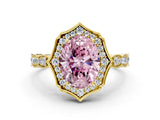 Yellow gold Fancy Pink Oval  Halo Diamond Engagement Ring with Milgrain Band and Four-Prong Setting_54