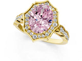 Yellow gold Fancy Pink Oval  Halo Diamond Engagement Ring with Milgrain Band and Four-Prong Setting_55