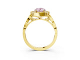 Yellow gold Fancy Pink Oval  Halo Diamond Engagement Ring with Milgrain Band and Four-Prong Setting_57
