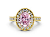 Yellow gold Fancy Pink Oval  Halo Diamond Engagement Ring with Milgrain Pave Band and Four-Prong Setting_12