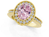 Yellow gold Fancy Pink Oval  Halo Diamond Engagement Ring with Milgrain Pave Band and Four-Prong Setting_13