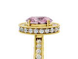 Yellow gold Fancy Pink Oval  Halo Diamond Engagement Ring with Milgrain Pave Band and Four-Prong Setting_17