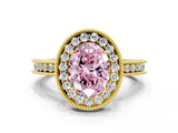 Yellow gold Fancy Pink Oval  Halo Diamond Engagement Ring with Milgrain Pave Band and Four-Prong Setting_171