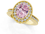 Yellow gold Fancy Pink Oval  Halo Diamond Engagement Ring with Milgrain Pave Band and Four-Prong Setting_172
