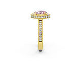 Yellow gold Fancy Pink Oval  Halo Diamond Engagement Ring with Milgrain Pave Band and Four-Prong Setting_173