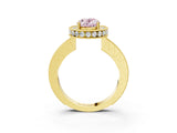 Yellow gold Fancy Pink Oval  Halo Diamond Engagement Ring with Milgrain Pave Band and Four-Prong Setting_174