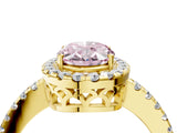 Yellow gold Fancy Pink Oval  Halo Diamond Engagement Ring with Pavé Band and Four-Prong Setting_109
