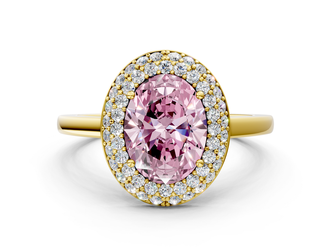 Yellow gold Fancy Pink Oval  Halo Diamond Engagement Ring with Solitaire Band and Four-Prong Setting_20