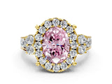 Yellow gold Fancy Pink Oval  Halo Diamond Engagement Ring with Split Shank and Four-Prong Setting