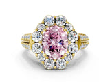 Yellow gold Fancy Pink Oval  Halo Diamond Engagement Ring with Split Shank and Prong Setting_65