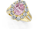 Yellow gold Fancy Pink Oval  Halo Diamond Engagement Ring with Split Shank and Prong Setting_66