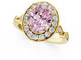 Yellow gold Fancy Pink Oval  Halo Diamond Engagement Ring with Twisted Band and Four-Prong Setting 1