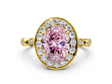 Yellow gold Fancy Pink Oval  Halo Diamond Engagement Ring with Twisted Band and Four-Prong Setting