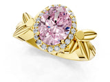 Yellow gold Fancy Pink Oval  Halo Diamond Floral Band with Four-Prong Setting_56