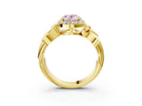 Yellow gold Fancy Pink Oval  Halo Diamond Floral Band with Four-Prong Setting_58