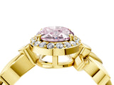 Yellow gold Fancy Pink Oval  Halo Diamond Floral Band with Four-Prong Setting_59
