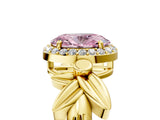Yellow gold Fancy Pink Oval  Halo Diamond Floral Band with Four-Prong Setting_60