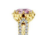 Yellow gold Fancy Pink Oval  Halo Diamond Floral Split Shank Engagement Ring 1