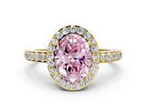 Yellow gold Fancy Pink Oval  Halo Diamond Pavé Band Ring with Prong Setting_20