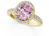 Yellow gold Fancy Pink Oval  Halo Diamond Pavé Band Ring with Prong Setting_21