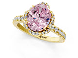 Yellow gold Fancy Pink Oval  Halo Diamond Pave Band Ring with Four-Prong Setting_16