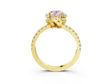 Yellow gold Fancy Pink Oval  Halo Diamond Pave Band Ring with Four-Prong Setting_18