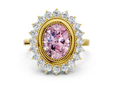 Yellow gold Fancy Pink Oval  Halo Diamond Ring with Milgrain Edge and Round Prong Setting_26