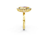 Yellow gold Fancy Pink Oval  Halo Diamond Ring with Milgrain Edge and Round Prong Setting_28