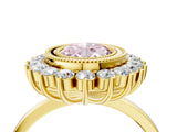 Yellow gold Fancy Pink Oval  Halo Diamond Ring with Milgrain Edge and Round Prong Setting_30