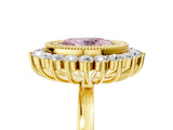 Yellow gold Fancy Pink Oval  Halo Diamond Ring with Milgrain Edge and Round Prong Setting_31