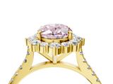 Yellow gold Fancy Pink Oval  Halo Diamond Ring with Pavé Band and Prong Setting_41