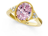 Yellow gold Fancy Pink Oval  Halo Diamond Ring with Tapered Band and Four-Prong Setting_8