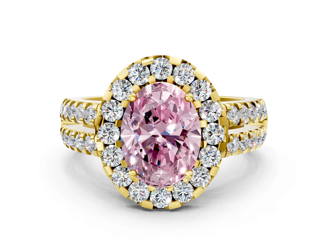 Yellow gold Fancy Pink Oval  Halo Diamond Split Shank Engagement Ring with Prong Setting_39