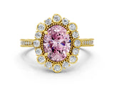 Yellow gold Fancy Pink Oval  Halo Milgrain Pave Diamond Ring with Four-Prong Setting 1