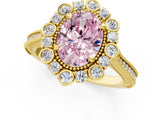 Yellow gold Fancy Pink Oval  Halo Milgrain Pave Diamond Ring with Four-Prong Setting 2