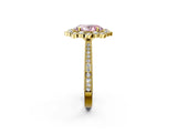 Yellow gold Fancy Pink Oval  Halo Milgrain Pave Diamond Ring with Four-Prong Setting 3