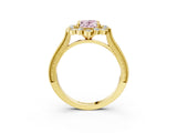 Yellow gold Fancy Pink Oval  Halo Milgrain Pave Diamond Ring with Four-Prong Setting 4