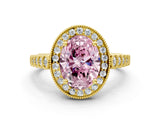 Yellow gold Fancy Pink Oval  Halo Milgrain Solitaire with Bezel Set Side Stones and Pave Band_32