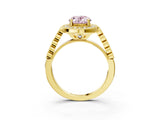 Yellow gold Fancy Pink Oval  Halo Milgrain Solitaire with Bezel Set Side Stones and Pave Band_35