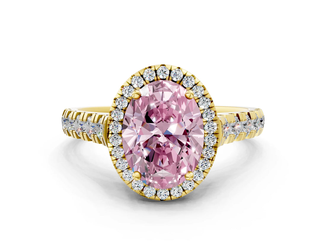 Yellow gold Fancy Pink Oval  Halo Pavé Diamond Engagement Ring with Four-Prong Setting_26
