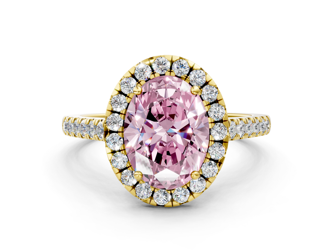 Yellow gold Fancy Pink Oval  Halo Pavé Diamond Engagement Ring with Four-Prong Setting_3