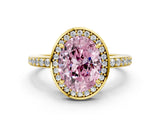 Yellow gold Fancy Pink Oval  Halo Pave Band Solitaire Ring with Prong Setting_66