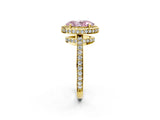 Yellow gold Fancy Pink Oval  Halo Pave Band Solitaire Ring with Prong Setting_68