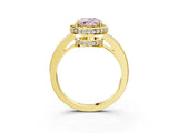 Yellow gold Fancy Pink Oval  Halo Pave Band Solitaire Ring with Prong Setting_69