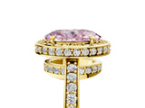 Yellow gold Fancy Pink Oval  Halo Pave Band Solitaire Ring with Prong Setting_71