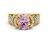 Yellow gold Fancy Pink Oval  Halo Pave Diamond Engagement Ring with Milgrain Detailing_49