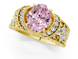 Yellow gold Fancy Pink Oval  Halo Pave Diamond Engagement Ring with Milgrain Detailing_50