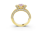 Yellow gold Fancy Pink Oval  Halo Pave Diamond Engagement Ring with Milgrain Detailing_52
